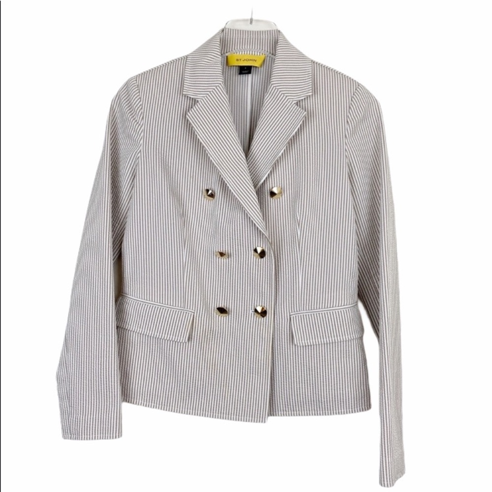 ST JOHN Sport Pinstripe Blazer Suit Jacket 2 - Picture 10 of 10